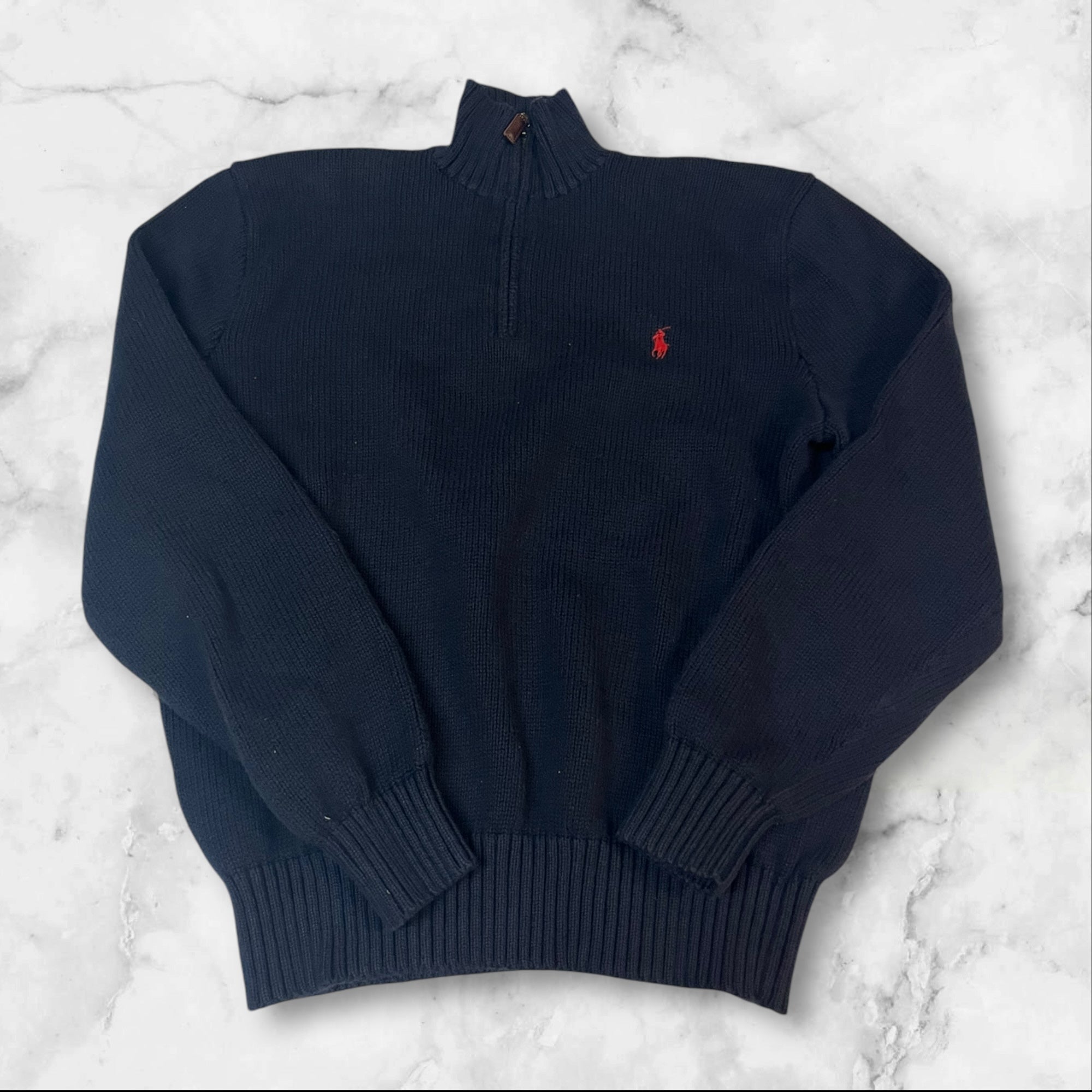 Vintage Polo Ralph Lauren Pullover Heavy Cotton Navy L fit M 733