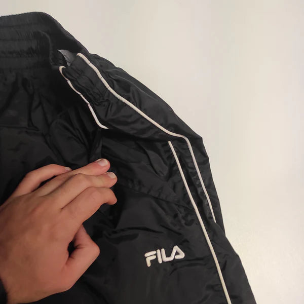 Fila Vintage Trackpants L Reflective Baggy Nylon Stoff aus Regenjacke 297