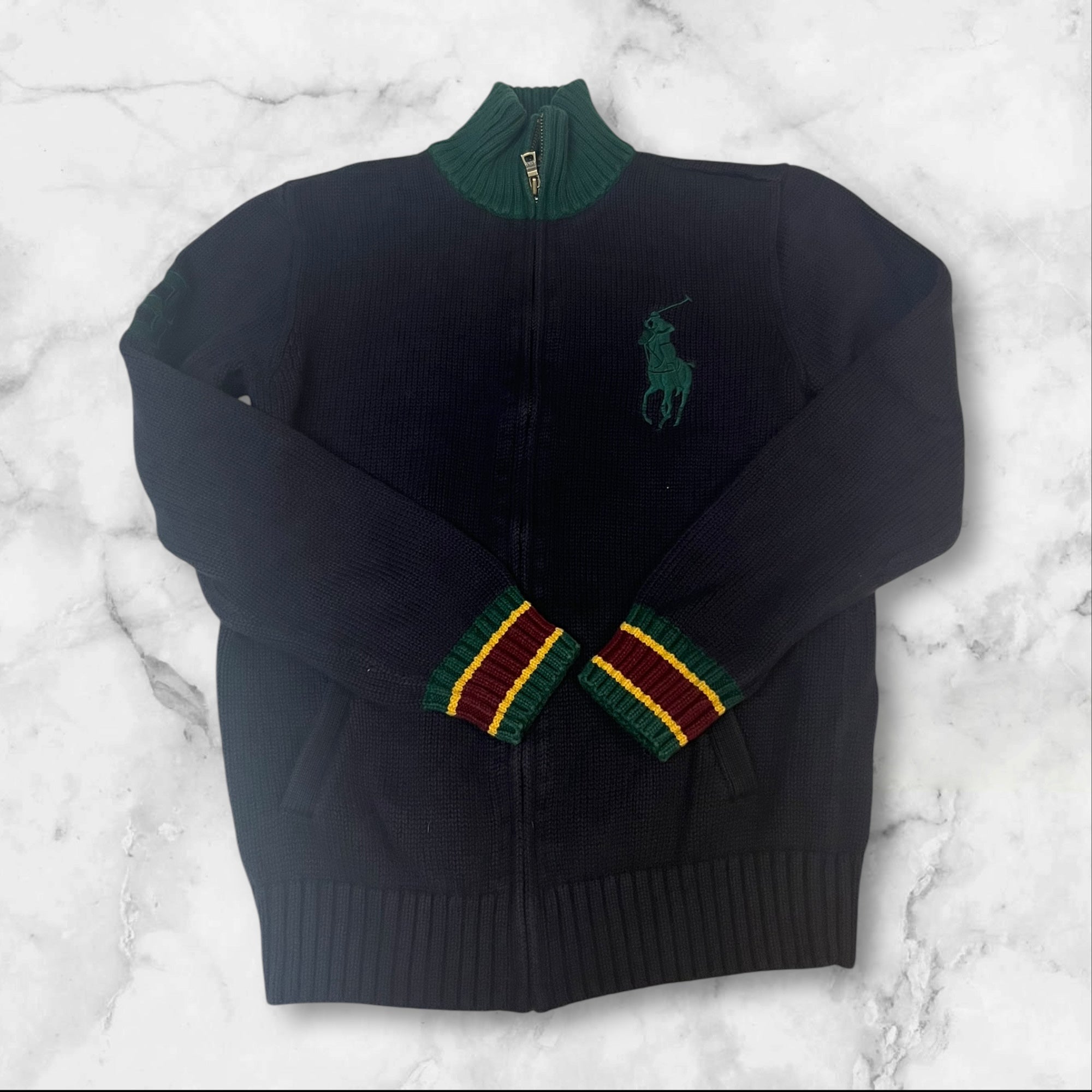 Vintage Polo Ralph Lauren Pullover mit Reißverschluss Heavy Cotton S 748
