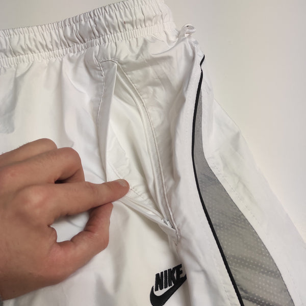 Nike Trackpants Vintage White L baggy Nylon stoff aus Regenjacke #9112