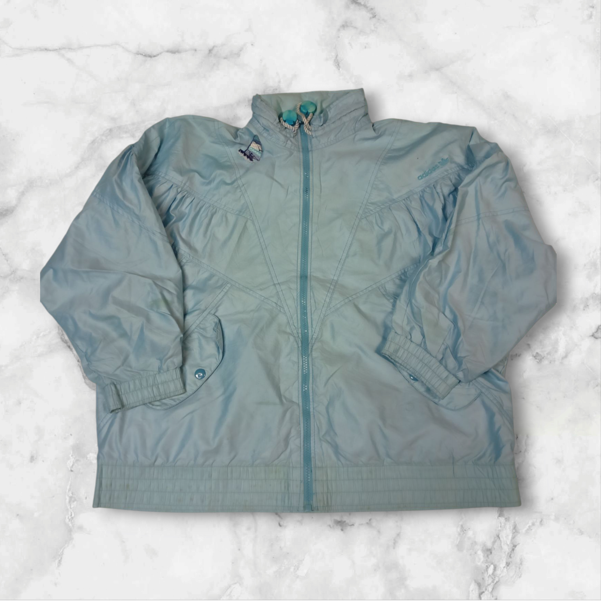Adidas Vintage Trackjacket Nylon Stoff aus Regenjacke M 1164 Reißverschluss kaputt