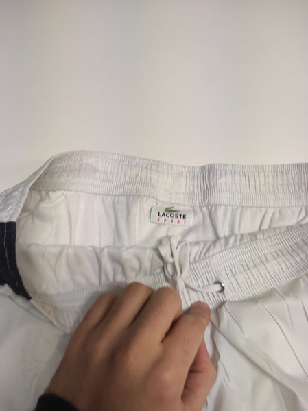 Lacoste Vintage Trackpants White L Baggy Nylon Stoff aus Regenjacke #9670