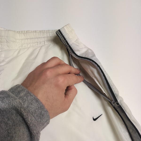 Nike Trackpants Vintage Baggy L Creme Nylon Stoff aus Regenjacke #9101